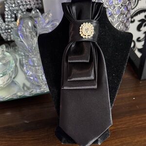 Classic Black Satin Ascot Cravat with Decorative Pin